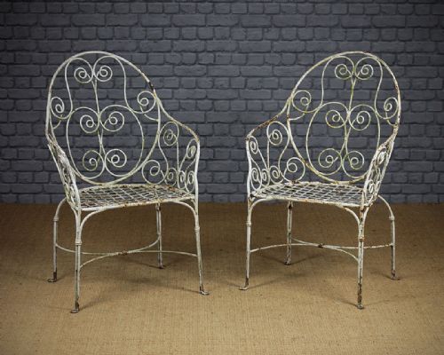 Pair French Wrought Iron Garden Armchairs C.1910.