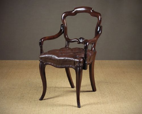 Mahogany & Leather Elbow or Desk Chair C.1880.