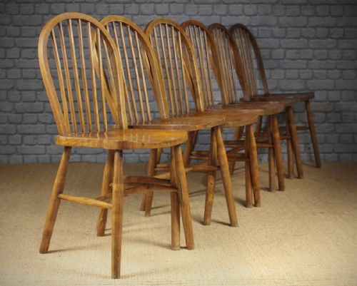 Six Small Stick Back Cottage Kitchen Dining Chairs C.1910.