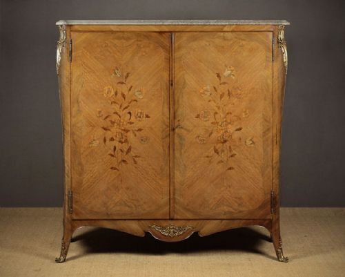 French Marble Top Wardrobe with Marquetry Front C.1910.