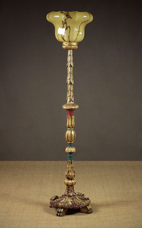 Carved & Painted Gilded Uplight Lamp C.1920.