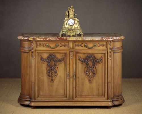 Early 20th.c. French Marble Top Walnut Credenza Side Cabinet C.1910.