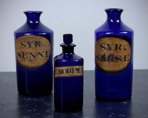 Three Bristol Blue Apothecary Bottles C.1860