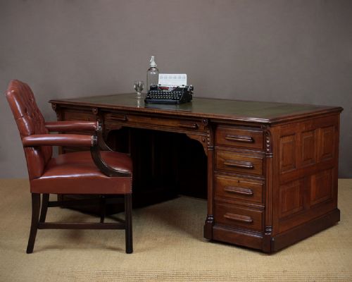 Large Edwardian Walnut Pedestal Desk C.1910