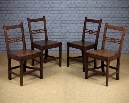 Four Welsh Oak Cottage Dining Chairs C.1860.