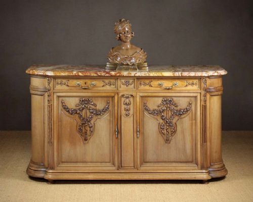 20th.c. French Marble Top Walnut Sideboard Credenza C.1910.