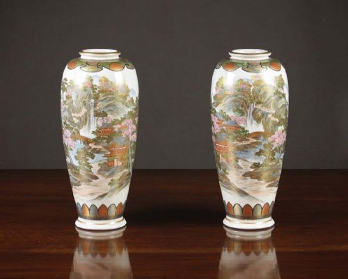 Pair Japanese Meiji Period Satsuma Ware Vases C.1900.