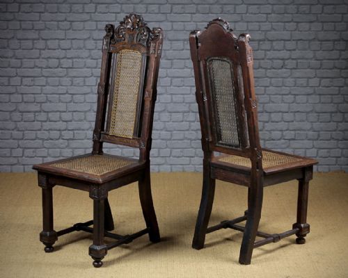 Pair Late 19th.c. William & Mary Style Oak Side Chairs C.1880.