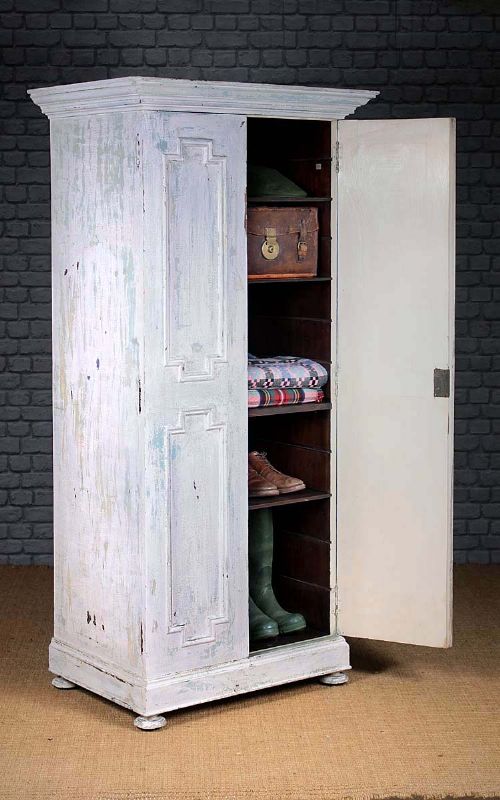 Narrow Edwardian Cupboard with Distressed Paintwork.