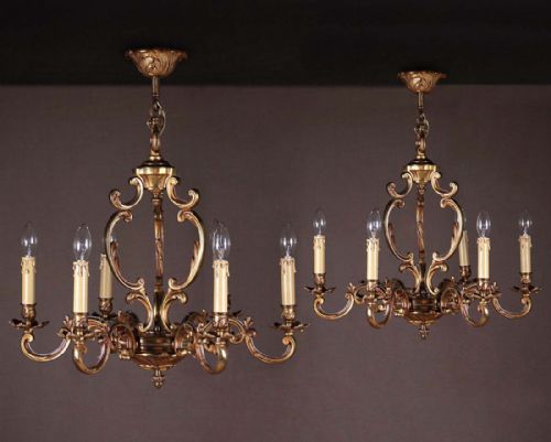 Pair of Louis Xv Style Brass Chandeliers C.1930.