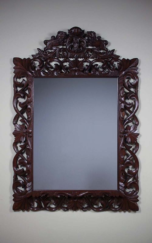 Carolean Style Carved Oak Wall Mirror C.1920.