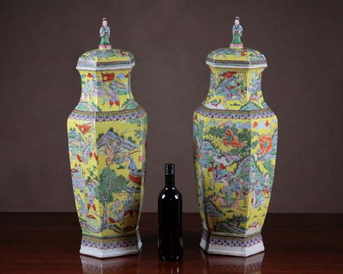 Pair of Large Chinese Famille Jaune Vases C.1850.
