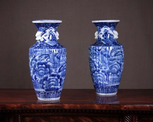 Pair of Late 19th.c. Blue & White Vases C.1890.