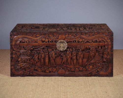 Oriental Carved Camphorwood Chest C.1930.