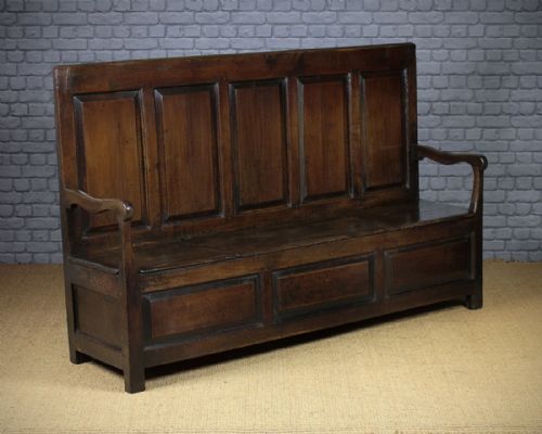 18th.c. Welsh Oak High Back Box Settle C.1760.
