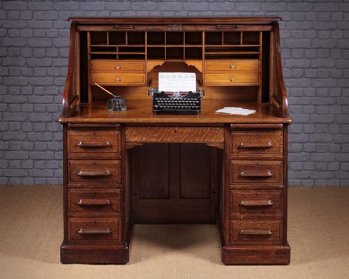 Edwardian Oak Roll Top Desk C.1910