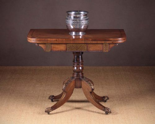 Regency Rosewood & Brass Inlaid Fold Over Games Table C.1820.
