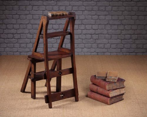 Gothic Style Metamorphic Library Steps & Chair C.1880