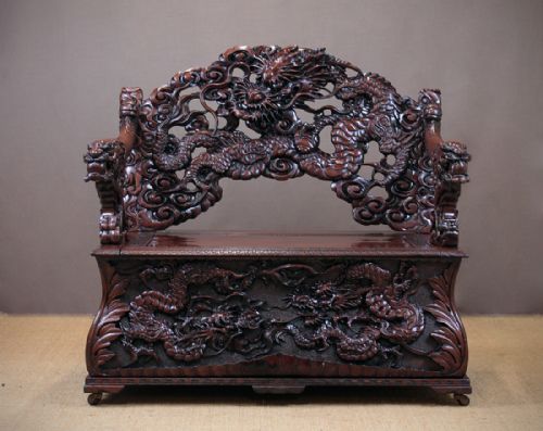 Japanese Meiji Dragon Carved Hall Seat C.1890.