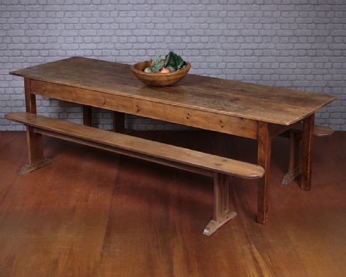 9 Feet Long Pine Kitchen Dining Table C.1900.