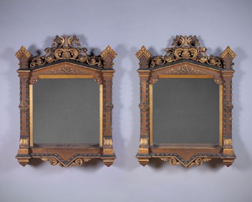 Pair 19th.c. Gothic Revival Gilt Frame Mirrors C.1860.