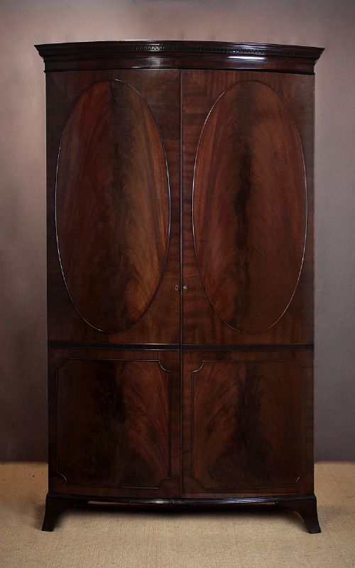 Edwardian Mahogany Bow Front Wardrobe C.1910
