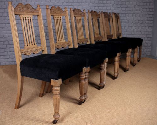 Six Bleached Oak Dining Chairs C.1890.