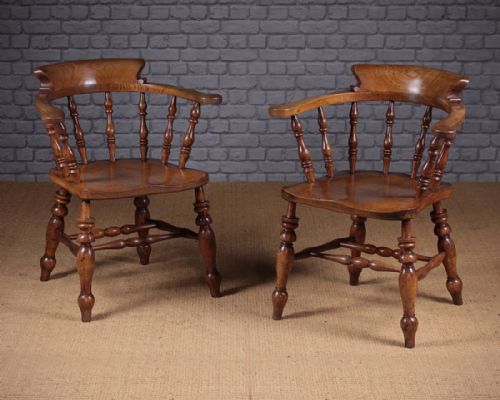 19th.c. Ash & Elm Smoker’s Bow Type Armchairs C.1880