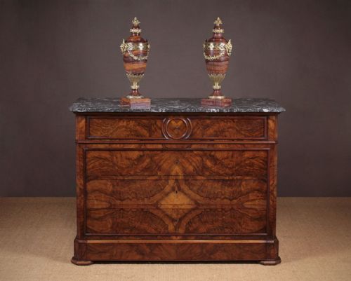 Large Burr Walnut Marble Top Secretaire Chest of Drawers C.1860.