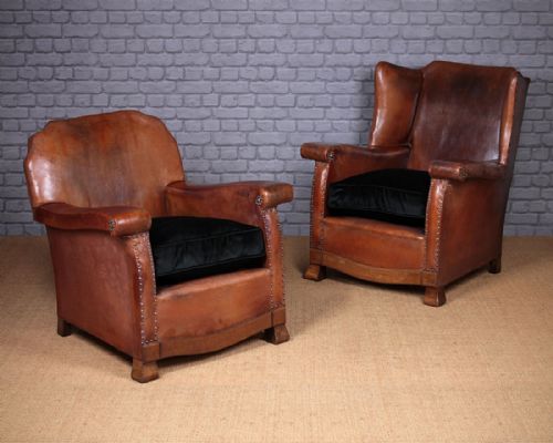 Pair Bothy Type Leather Armchairs C.1920.
