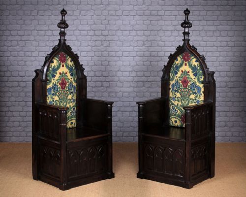Pair of Gothic Throne Armchairs