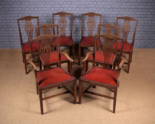 Edwardian Set of 8 Oak & Leather Dining Chairs.
