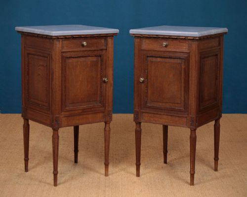Pair Early 20th.c. French Oak Marble Top Bedside Cabinets C.1920.
