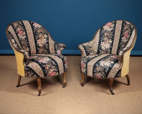 Pair Walnut & Gilded Side Chairs C.1895