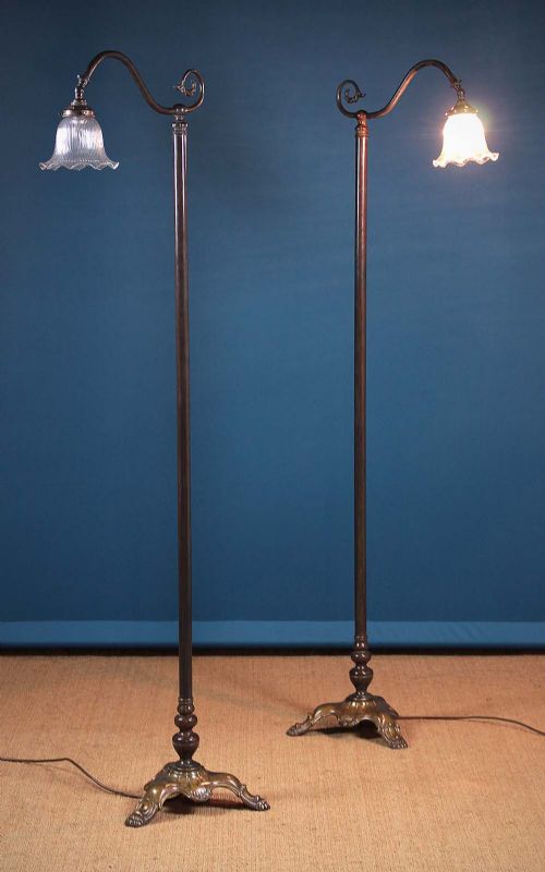 Pair Early 20th.c Brass Floor Standing Reading Lamps C.1920.