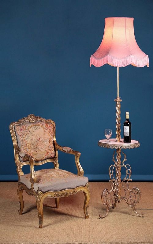 19th.c. Brass Standard Lamp & Wine Table C.1890