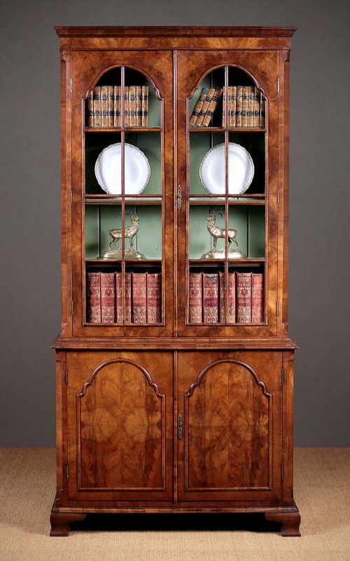 Queen Anne Style Burr Walnut Bookcase C.1920.