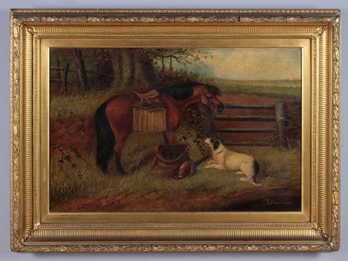 Edwardian Era Oil Painting of a Pony & Gun Dog C.1910.