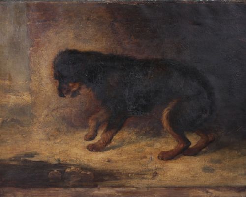 19th.c. Oil Painting of a Scolded Dog C.1890.