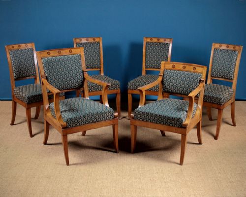 Suite of Six Biedermeier Satinwood Dining Chairs C.1840