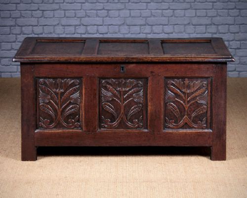 18th.c. Oak Coffer with Original Carved Panels C.1760