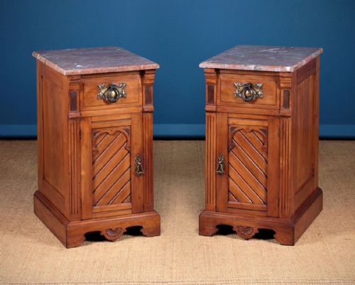 Pair of Marble Top Satinwood Bedside Cabinets C.1890.