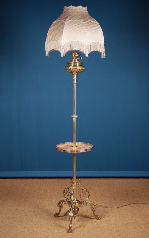 19th.c. Brass Standard Lamp & Wine Table C.1890