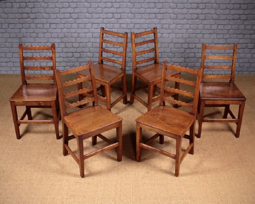 Six 19th.c. Elm Cottage Type Dining Chairs C.1880
