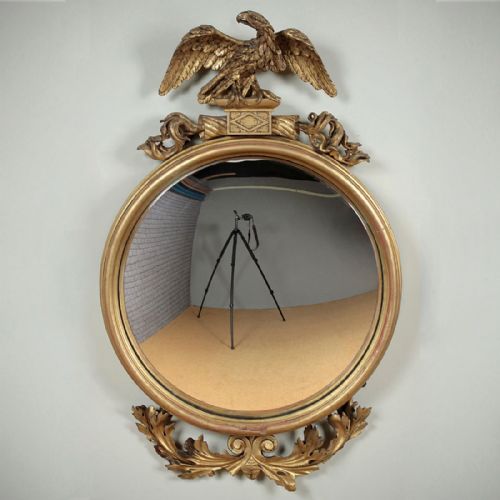 Unrestored Regency Giltwood Convex Mirror with Eagle C.1820.