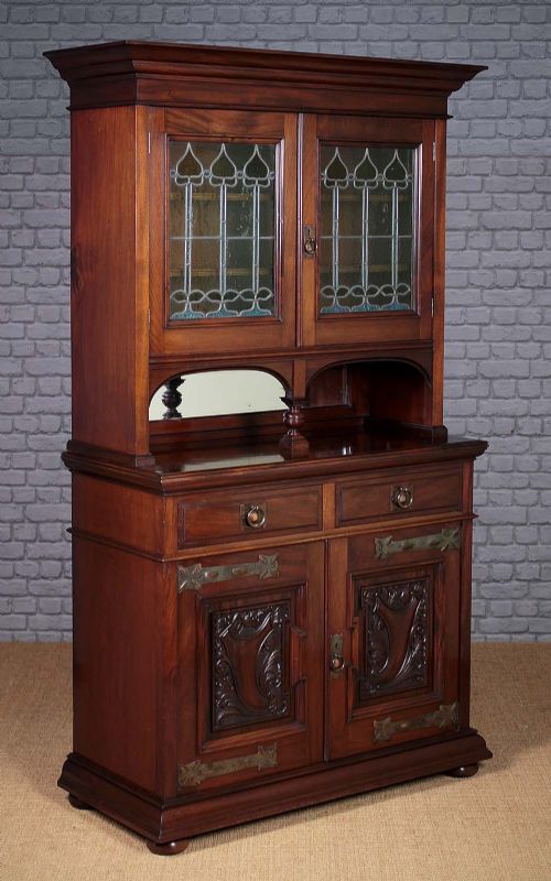 Arts & Crafts Cabinet with Original Leaded Glass Panels C.1890.