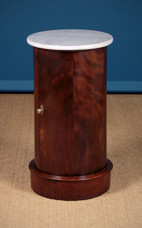 Marble Top Cylinder Shaped Mahogany Bedside Cabinet C.1870