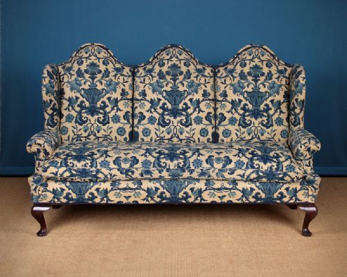 Long Queen Anne Style Wingback Settee C.1920.