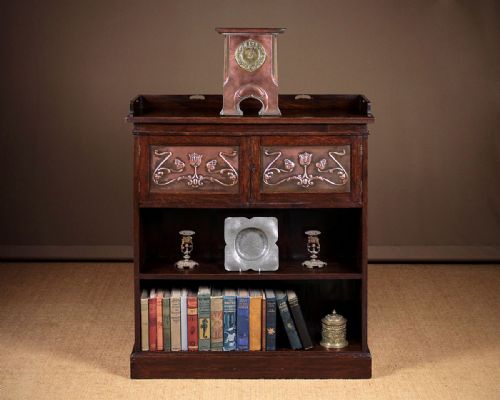 Arts & Crafts Bookcase with Repousse Copper Panels C.1895.