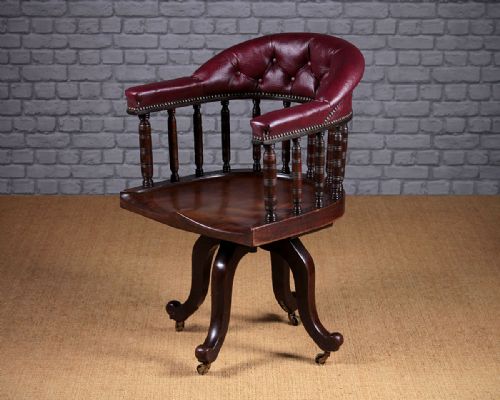 Walnut & Leather Revolving Desk Armchair by Maple & Co.c.1880.